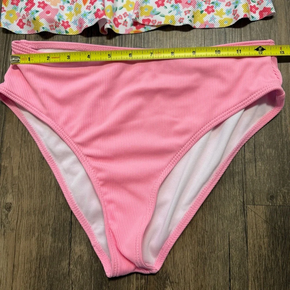 Girls' Pink Red Floral Tankini Set Two-Piece Swimwear Ruffle Straps Stretch 14